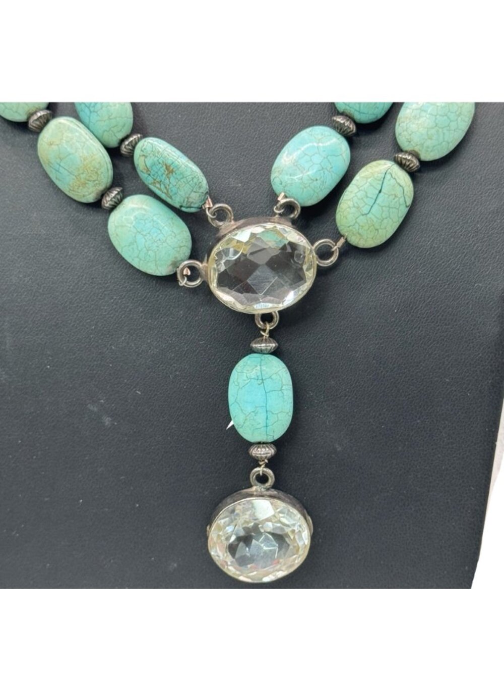 Artisan Turquoise & Red Coral Sterling Silver Necklace Clear Quartz18" 925 READ - Picture 2 of 9